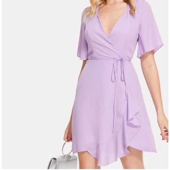 SHEIN Dresses & Skirts - Womens Shein Curve Lilac Fields Surplice Ruffle Hem Swing Dress - Sz 1X
